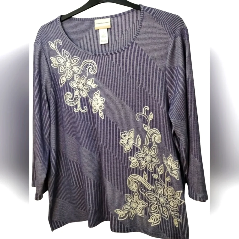 Plus Size Alfred Dunner Embroidered Studded Top - Picture 1 of 9